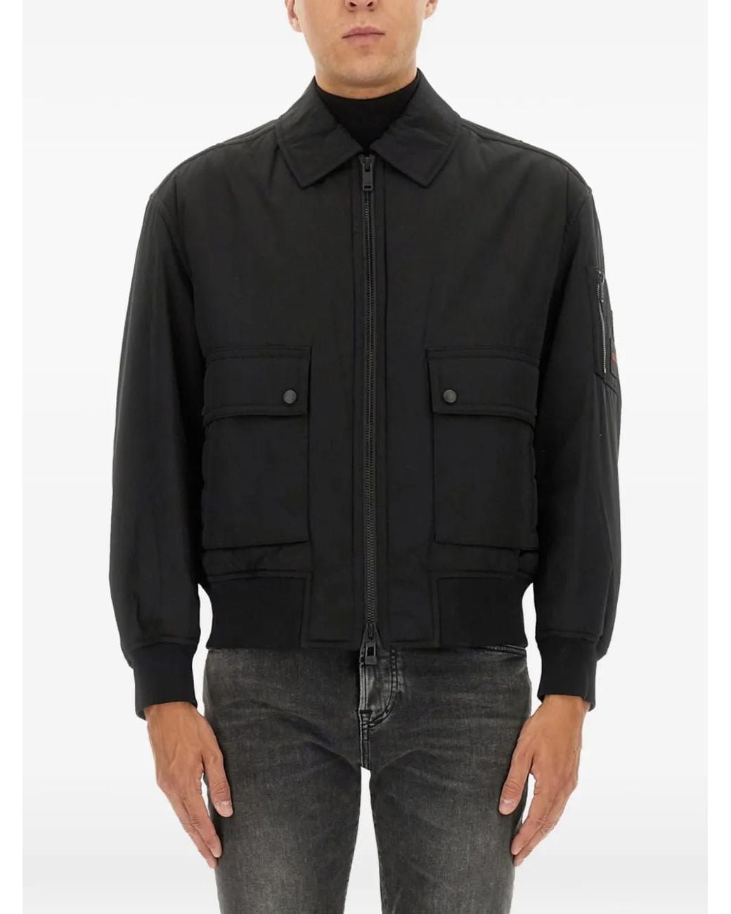 Boss Black Flap-Pocket Collared Jacket for men