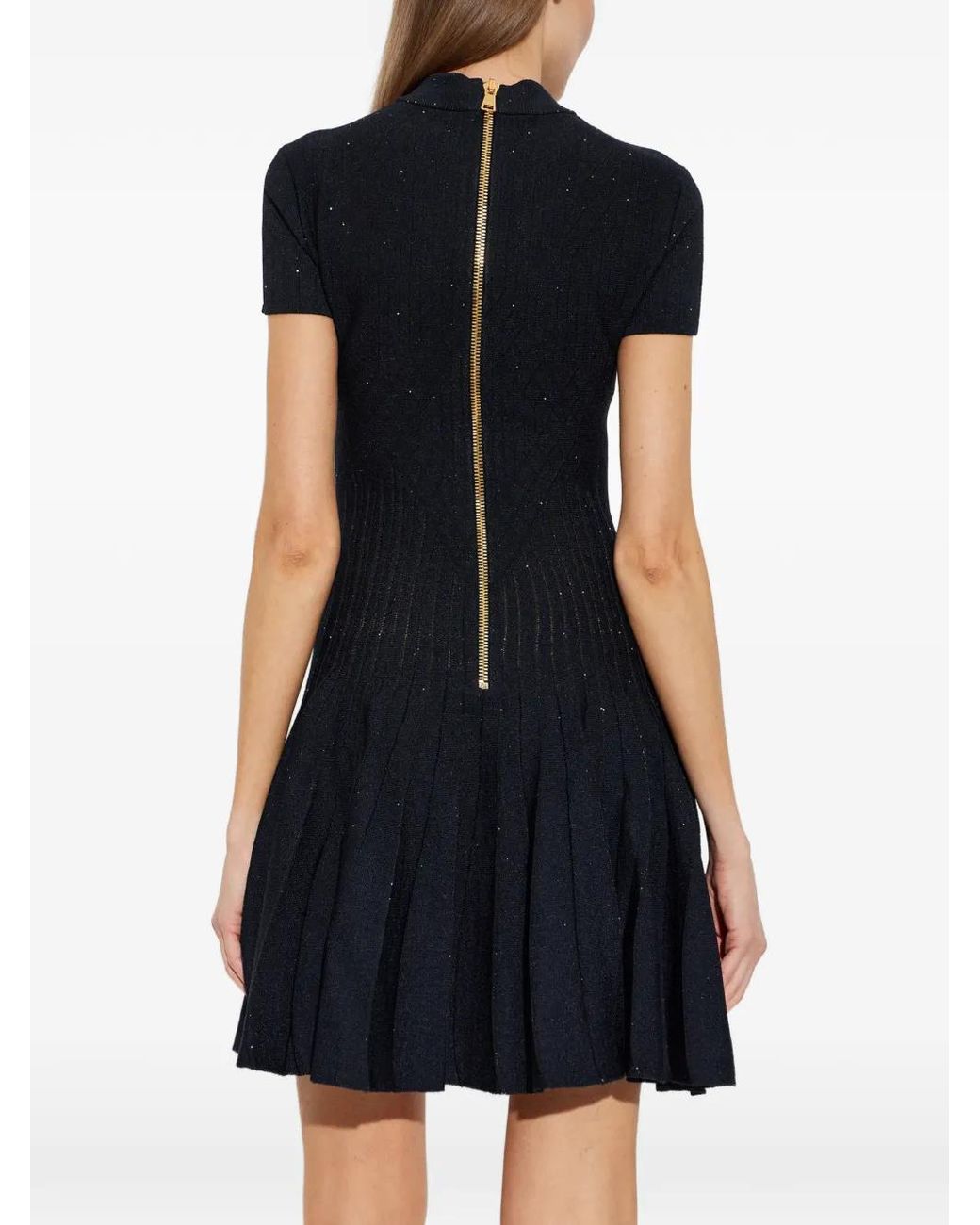 Balmain Black Sequin-Embellished Pleated Mini Dress