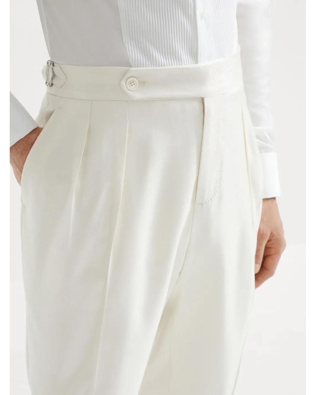 Brunello Cucinelli White Tuxedo Pants for men