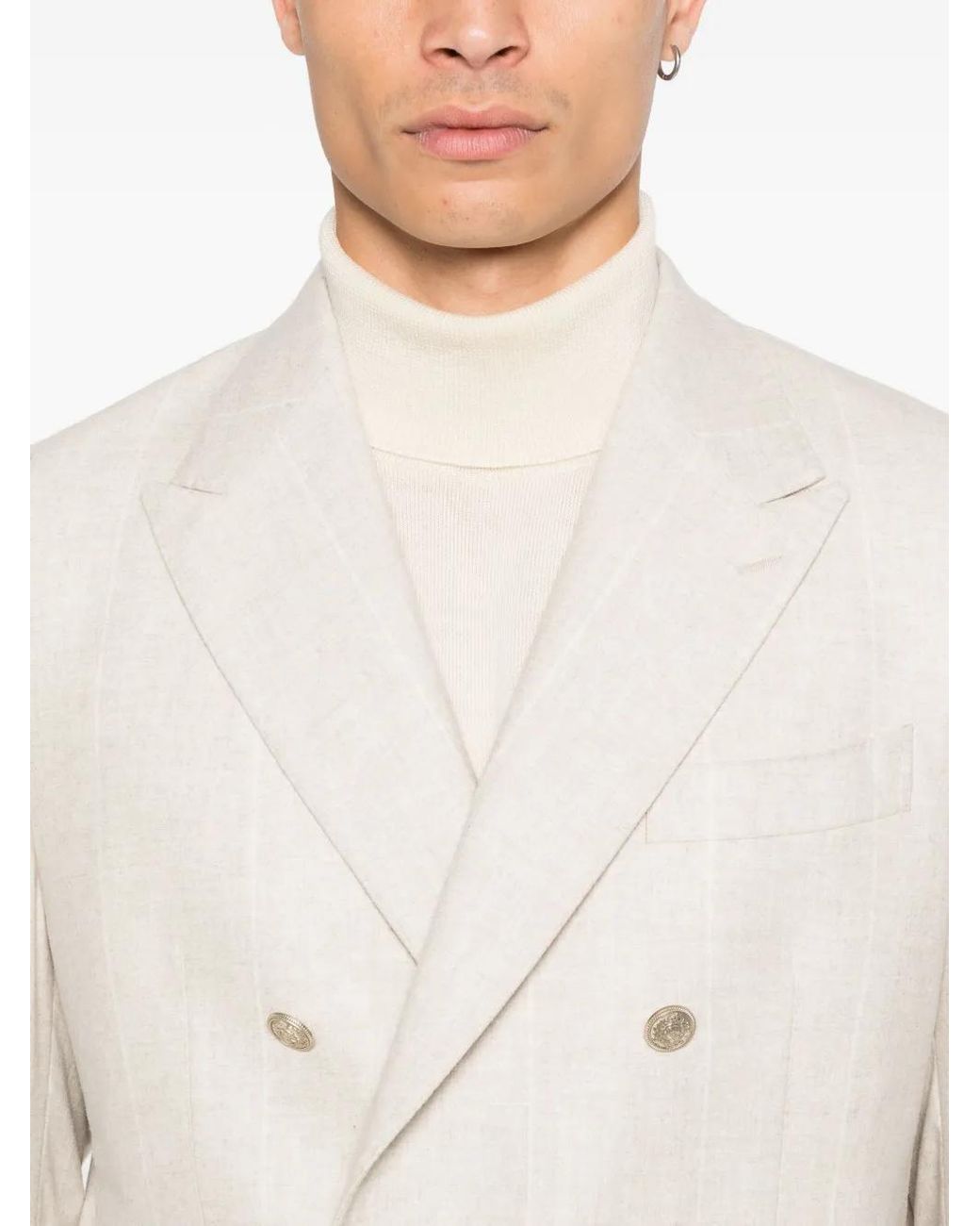 Eleventy White Double-Breasted Striped Blazer for men