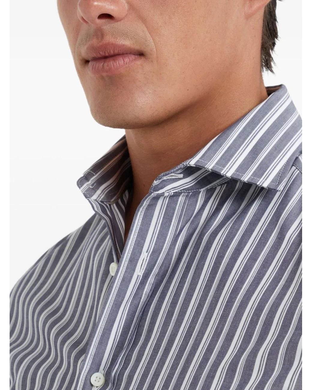 Brunello Cucinelli Blue Striped Shirt for men