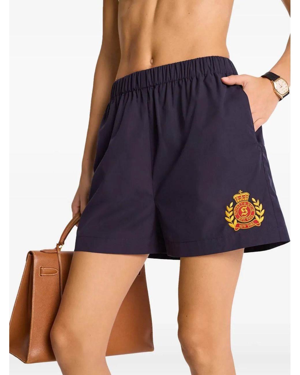 Sporty & Rich Blue Logo-Embroidered Shorts