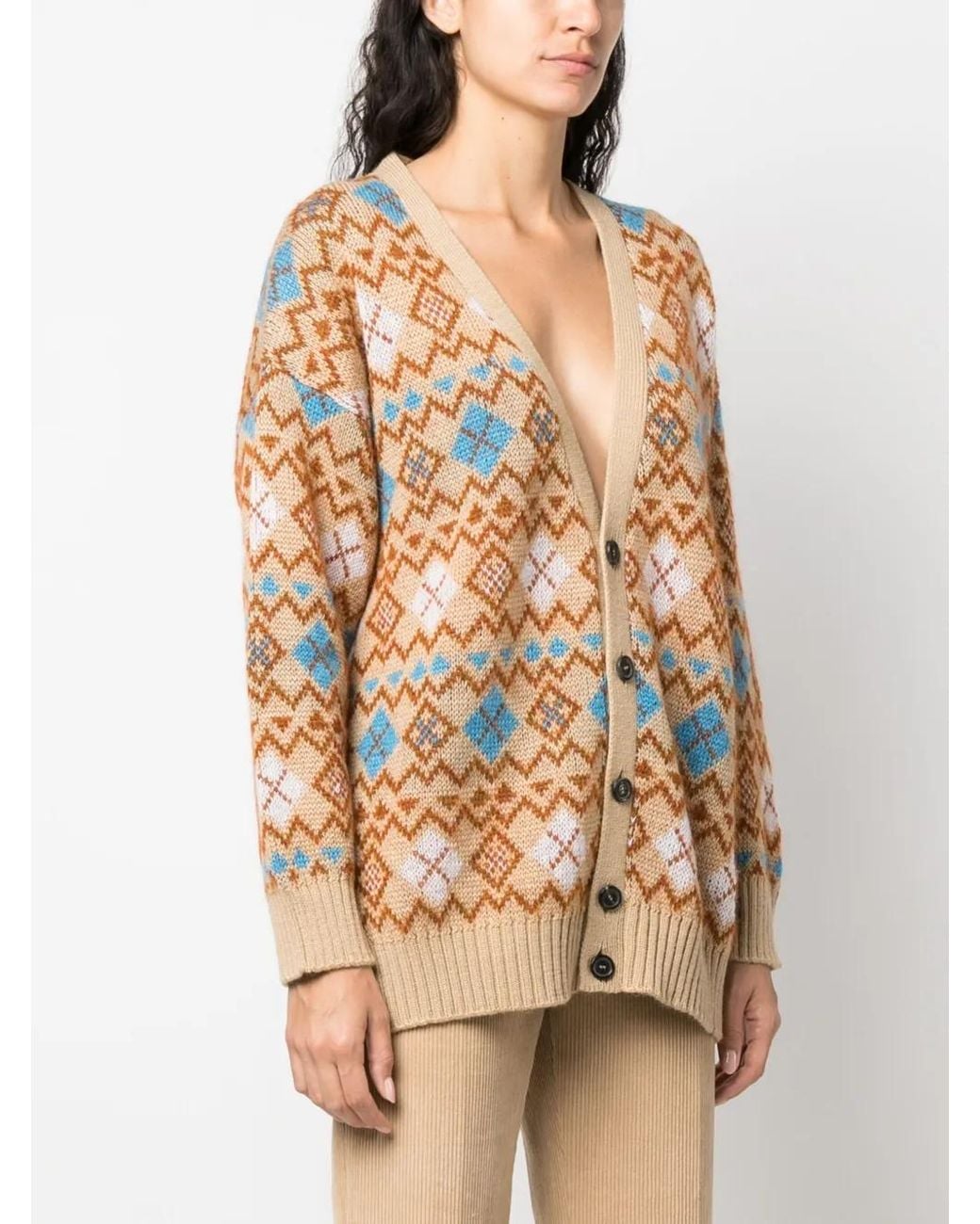 DSquared² Pink Geometric-Print Wool Cardigan