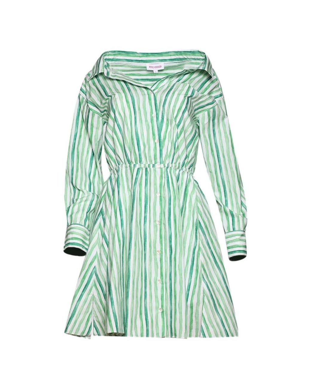 Rosie Assoulin Green Stripe-Pattern Off-Shoulder Dress
