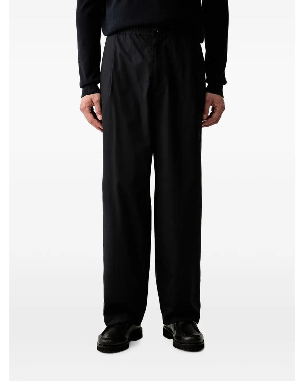 Emporio Armani Black Regular-Fit Cotton-Poplin Trousers With Elasticated Waist for men