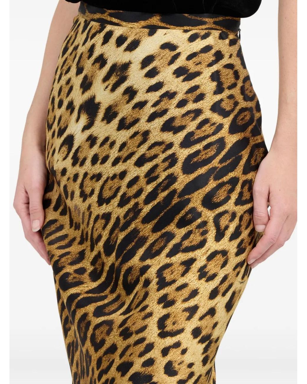 Roberto Cavalli Metallic Silk Skirt With Jaguar Skin Print