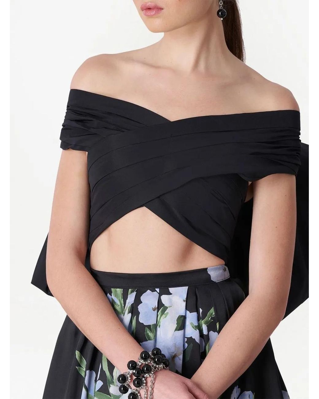 Carolina Herrera Black Off-Shoulder Silk Cropped Top
