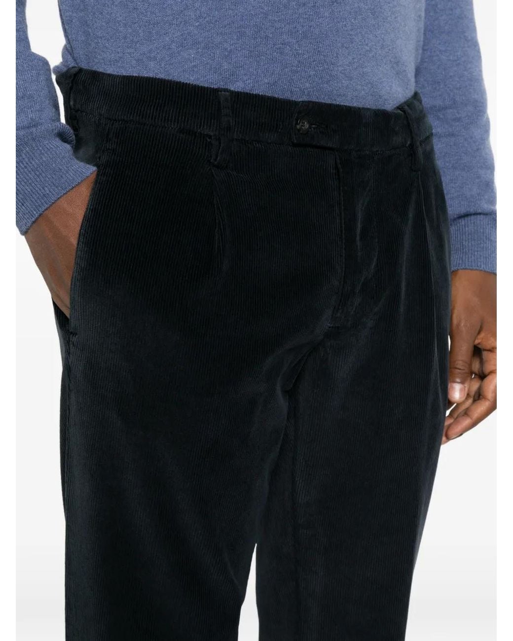 VELA SHOP Black Pleated Corduroy Trousers for men