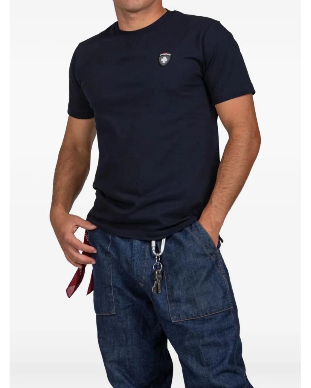 PODHIO Blue Logo-Patch Crew-Neck T-Shirt for men