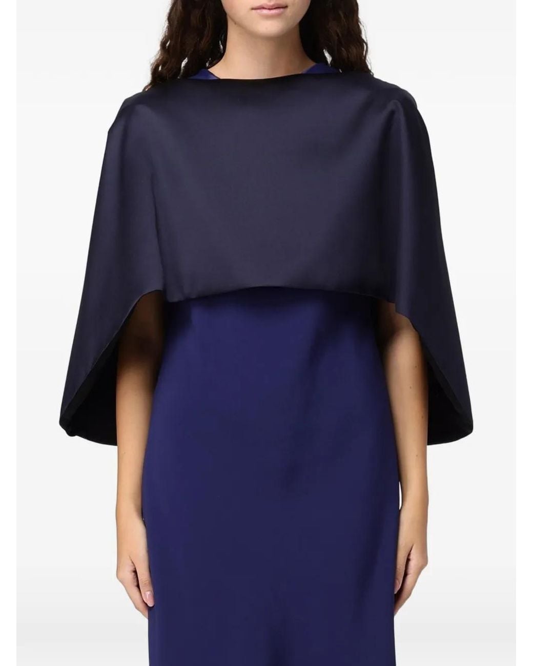 Alberta Ferretti Blue Cape À Fini Satiné