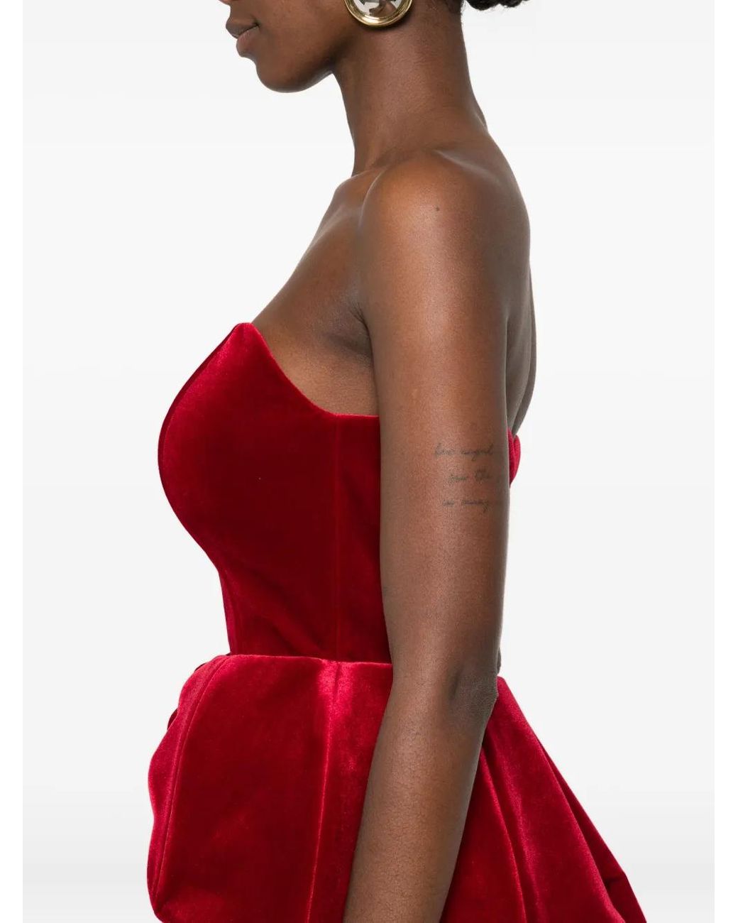 Cristallini Red Ariadna Peplum Strapless Maxi Dress