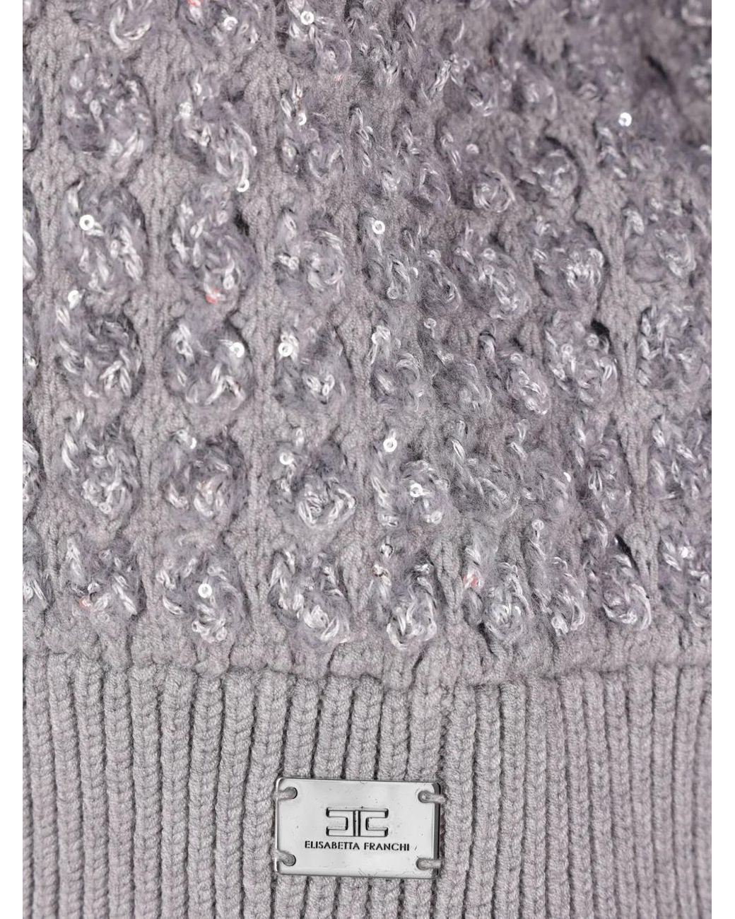 Elisabetta Franchi Gray Bouclé Mock Neck Sweater With Sequins Clothing