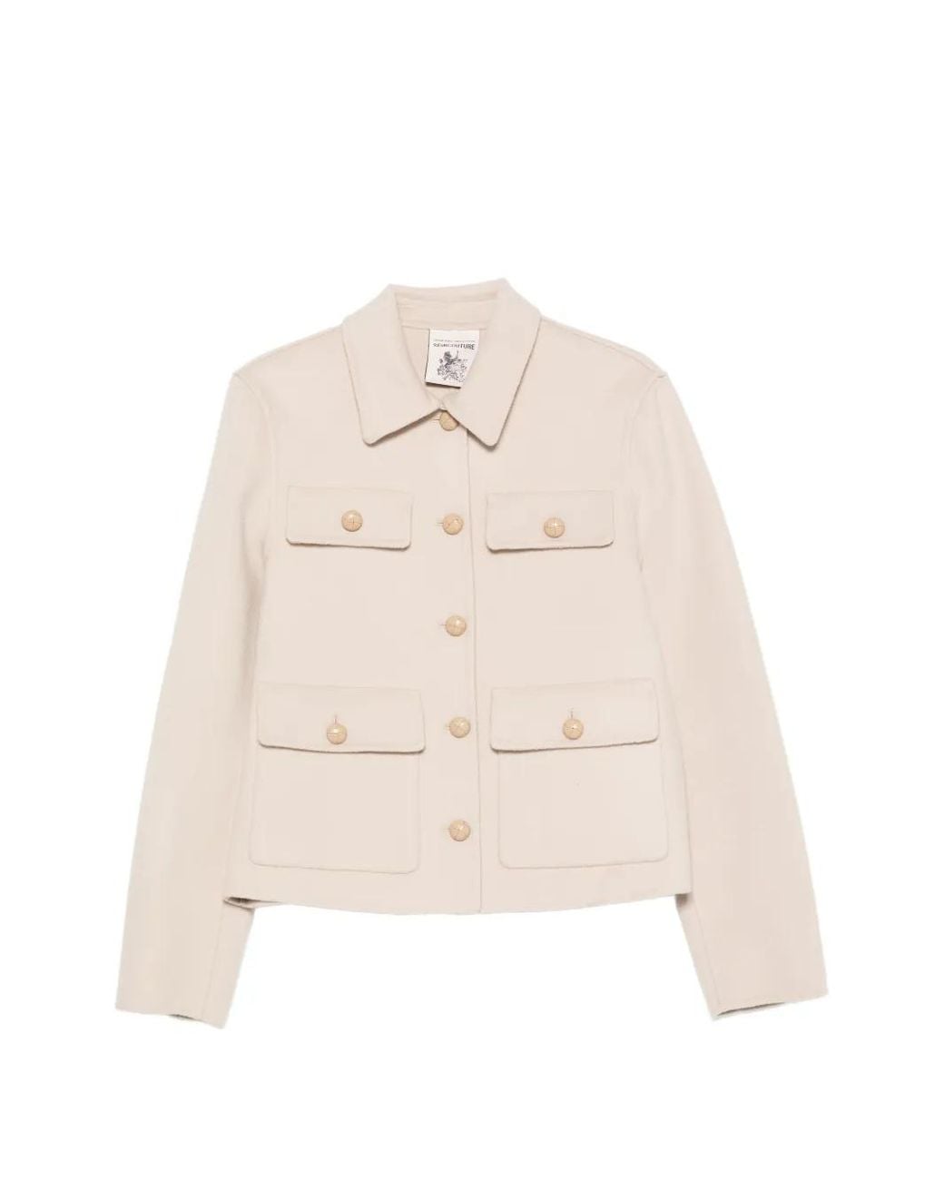 Semicouture Natural Button-Up Wool Jacket