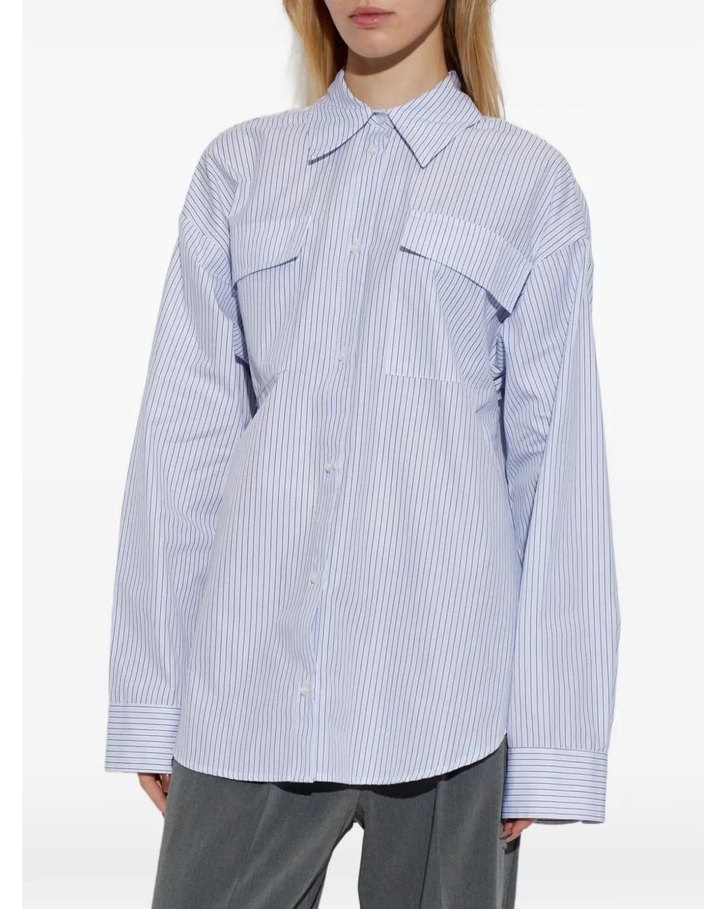 Akep Blue Striped Flap-Pockets Shirt