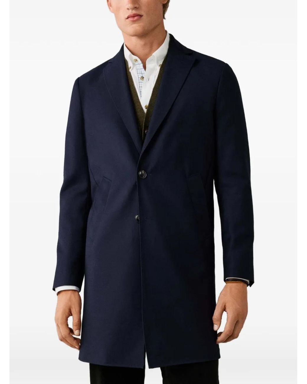 Hackett Blue Wool Flannel Coat for men