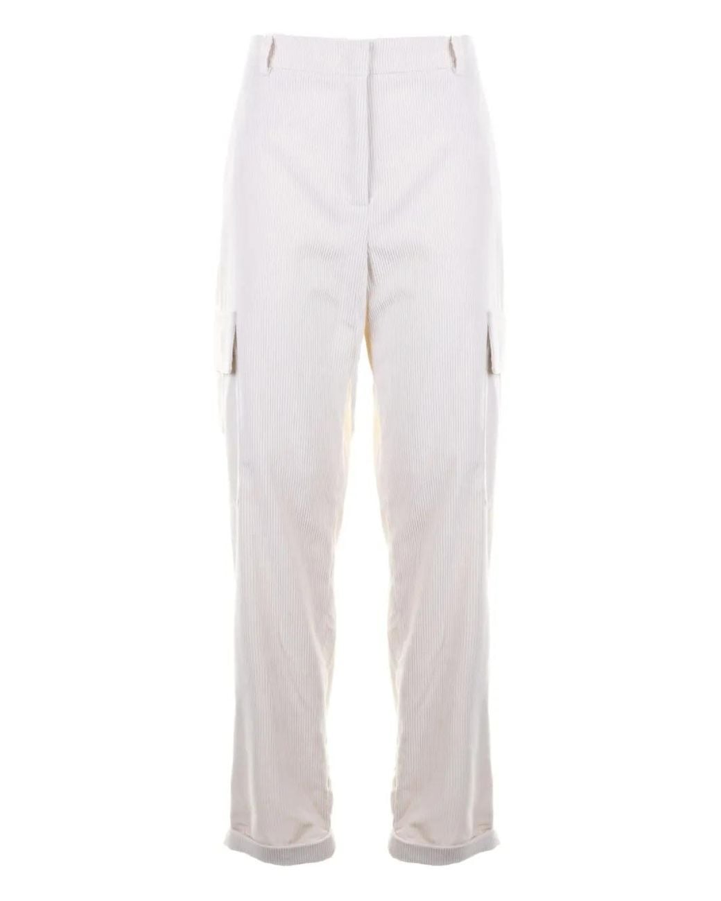 Eleventy White Pinstriped Cargo-Pockets Trousers