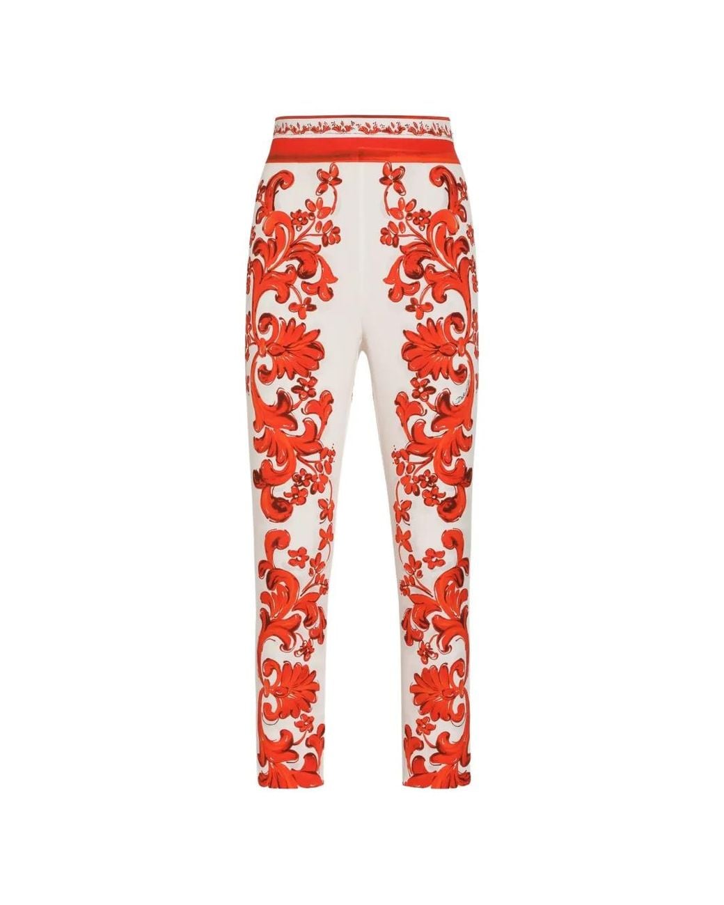 Dolce & Gabbana Red Majolica-Print Charmeuse Leggings