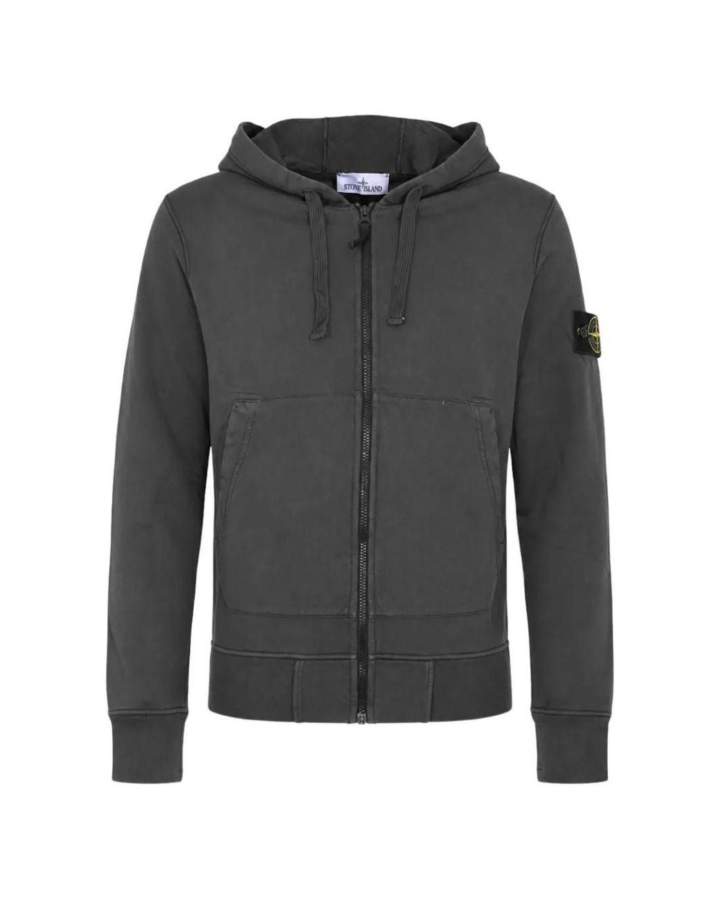 Stone Island Gray Logo-Patch Raglan-Sleeve Hoodie for men
