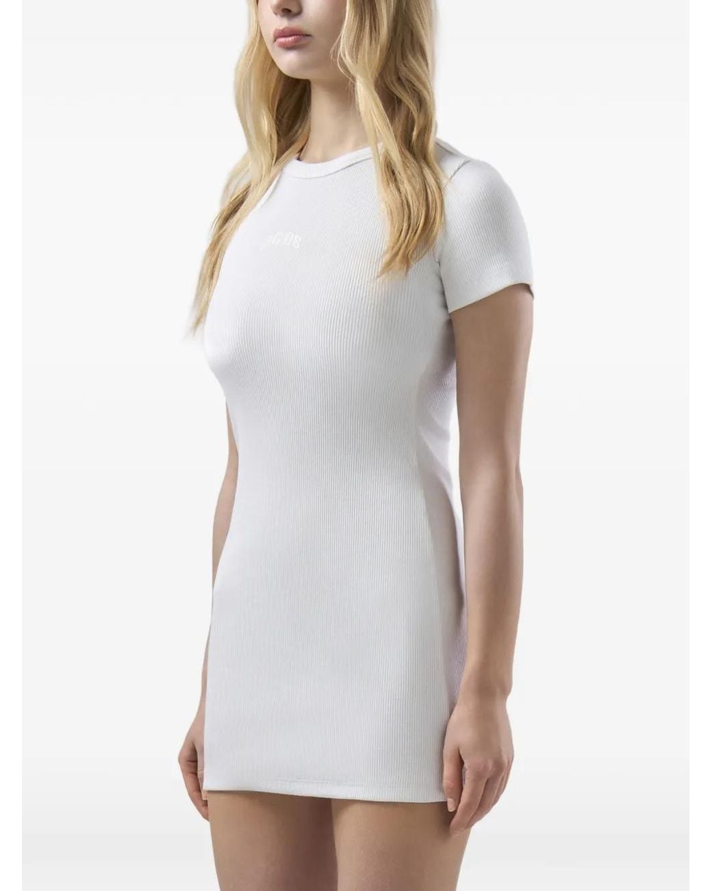 Gcds White Logo-Embroidered Mini Dress