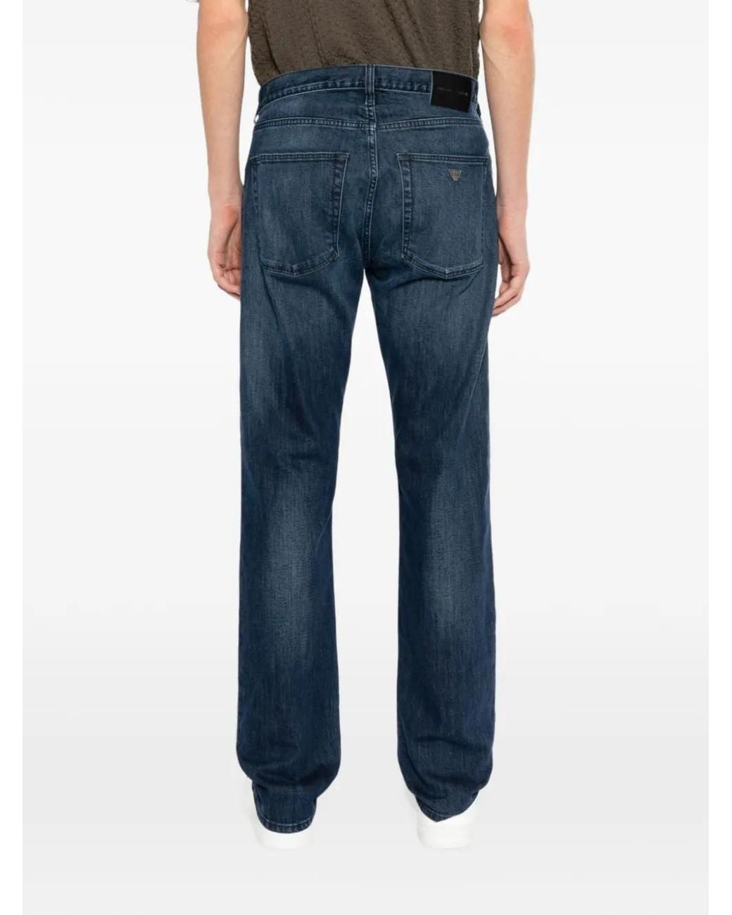 Emporio Armani Blue Faded-Effect Straight-Leg Jeans for men
