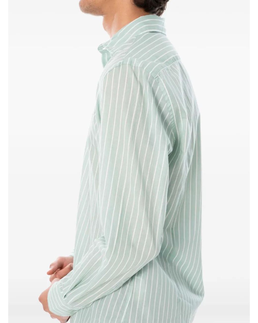 Mc2 Saint Barth Green Chemise Ice À Rayures En Voile De Coton for men