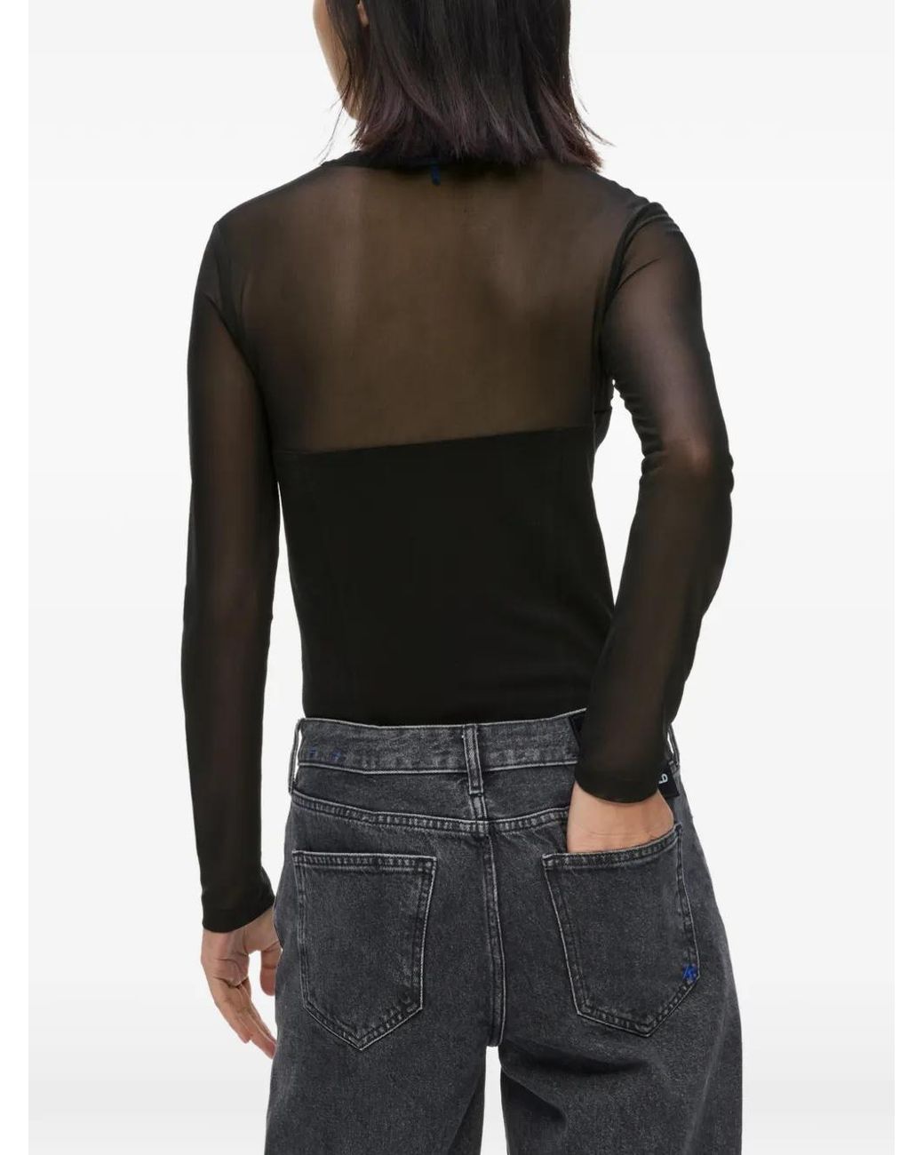 Karl Lagerfeld Black Mesh-Panelled Hook-And-Eye Top