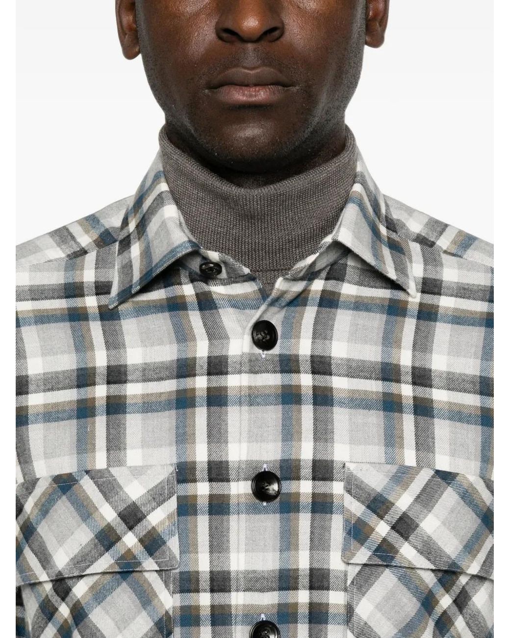 Kiton White Check-Pattern Button-Up Shirt for men