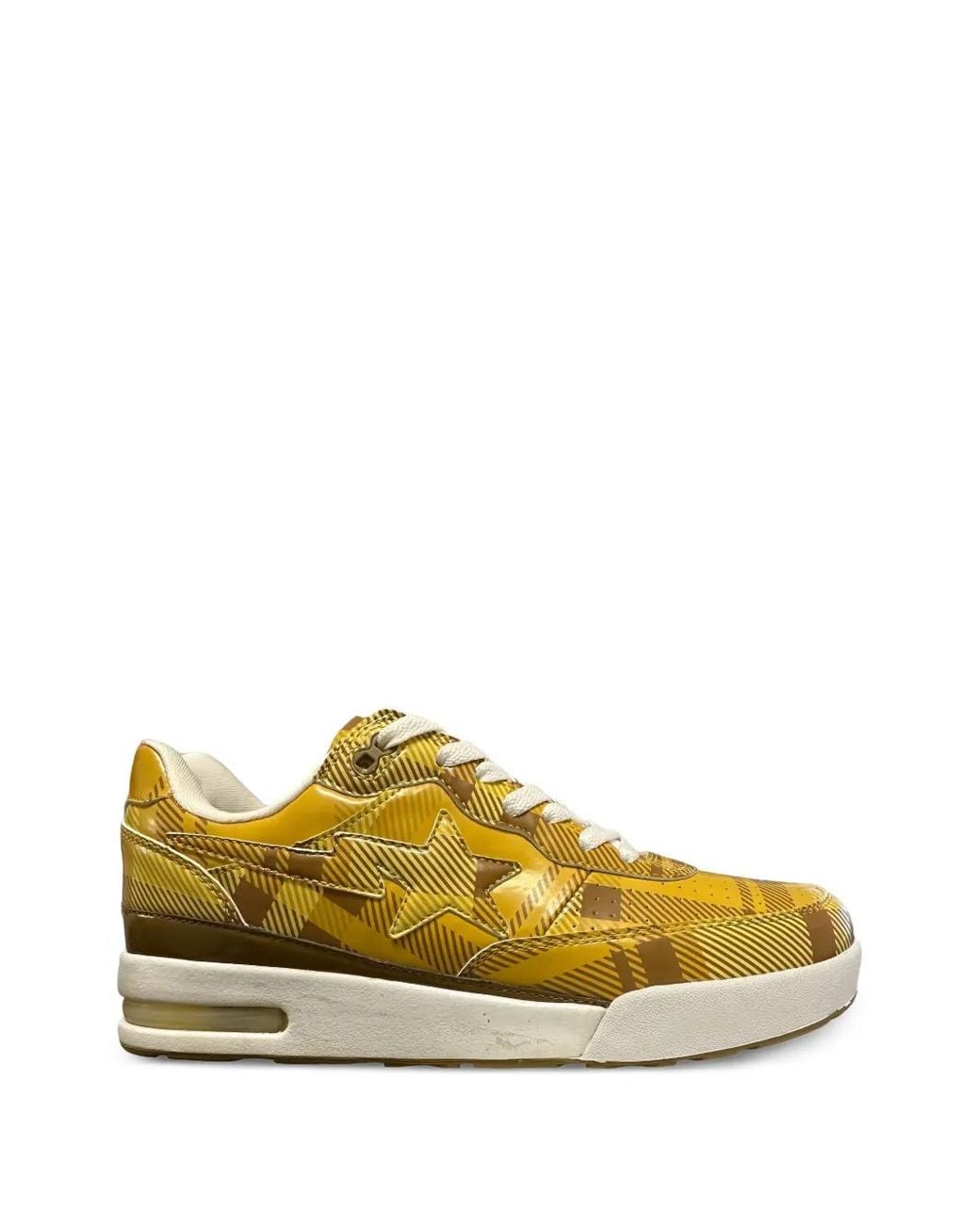 A Bathing Ape Yellow Road Sta Check-Print Sneakers for men