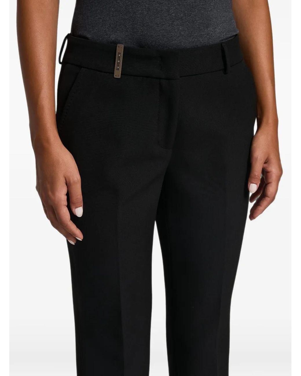 Peserico Black Logo-Plaque Slim-Fit Trousers
