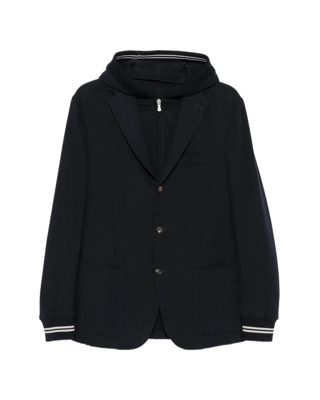 Eleventy Black Hooded Single-Breasted Jacket for men