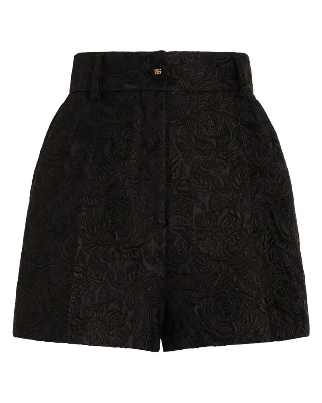 Dolce & Gabbana Black Quilted Floral Jacquard Shorts With Dg Logo