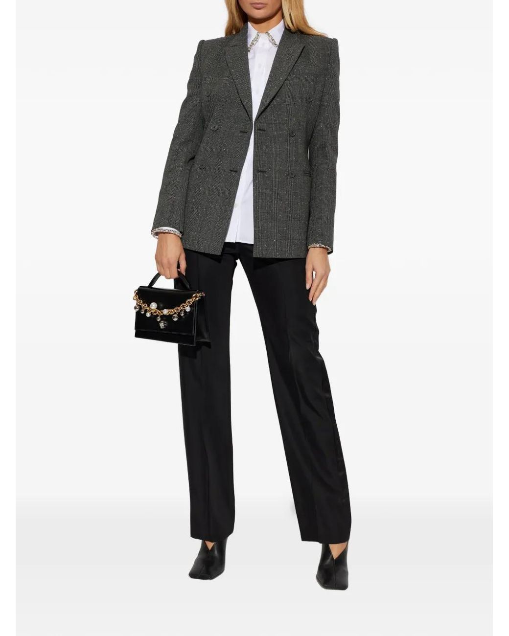 McQueen Black Veste En Laine À Boutonnière Croisée