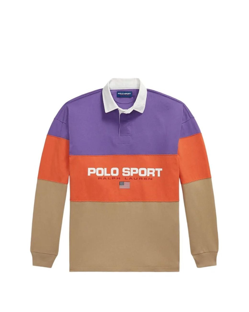 Polo Ralph Lauren Orange And And Color-Block Striped Cotton Jersey Polo Sport Rugby Shirt for men