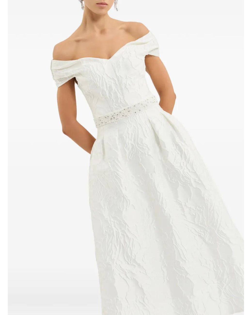 Rebecca Vallance White Winslet Off-Shoulder Midi Dress