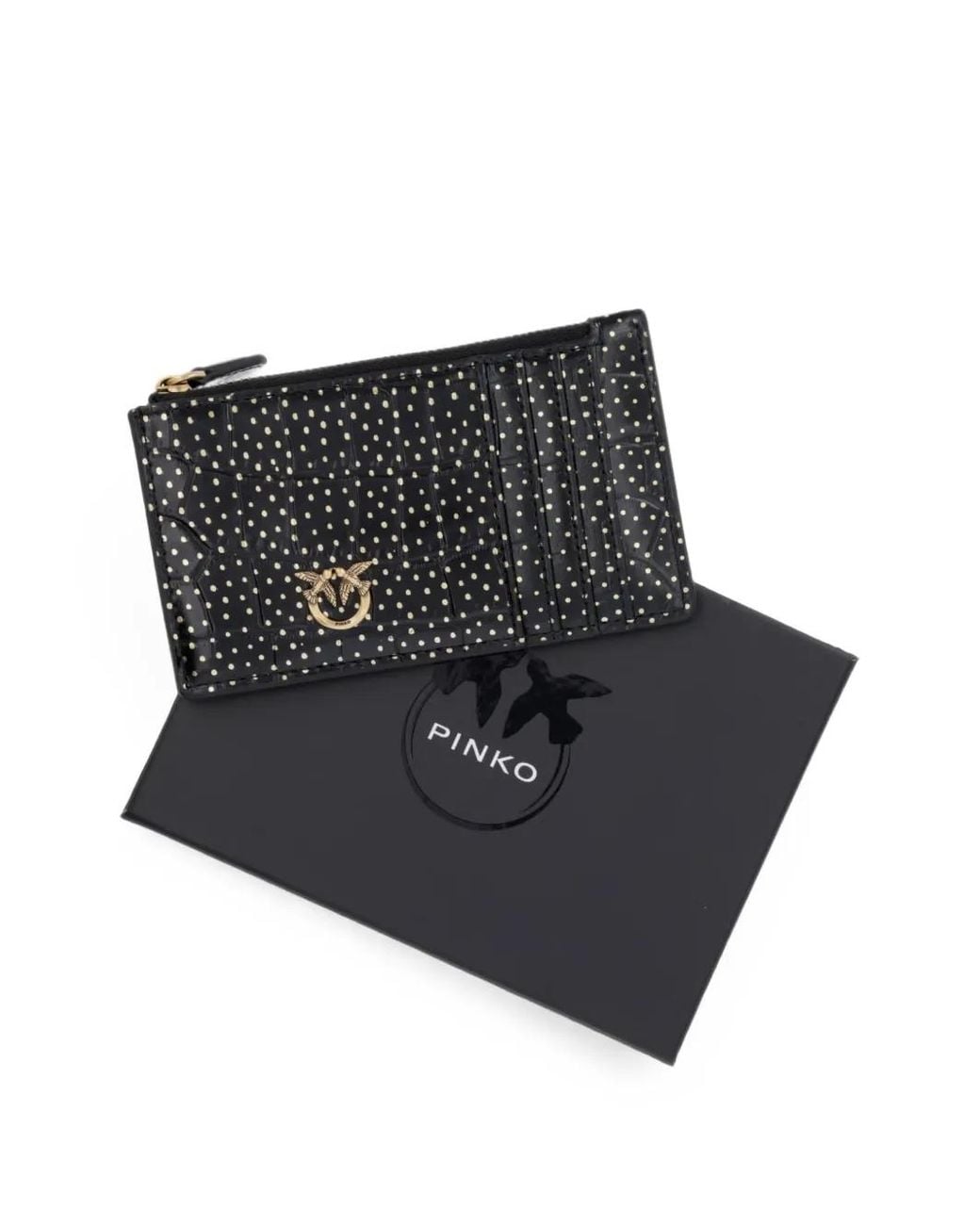 Pinko Black Love Birds-Hardware Leather Cardholder