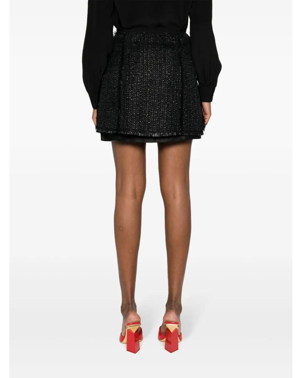 Lanvin Black Metallic Tweed A-Line Miniskirt