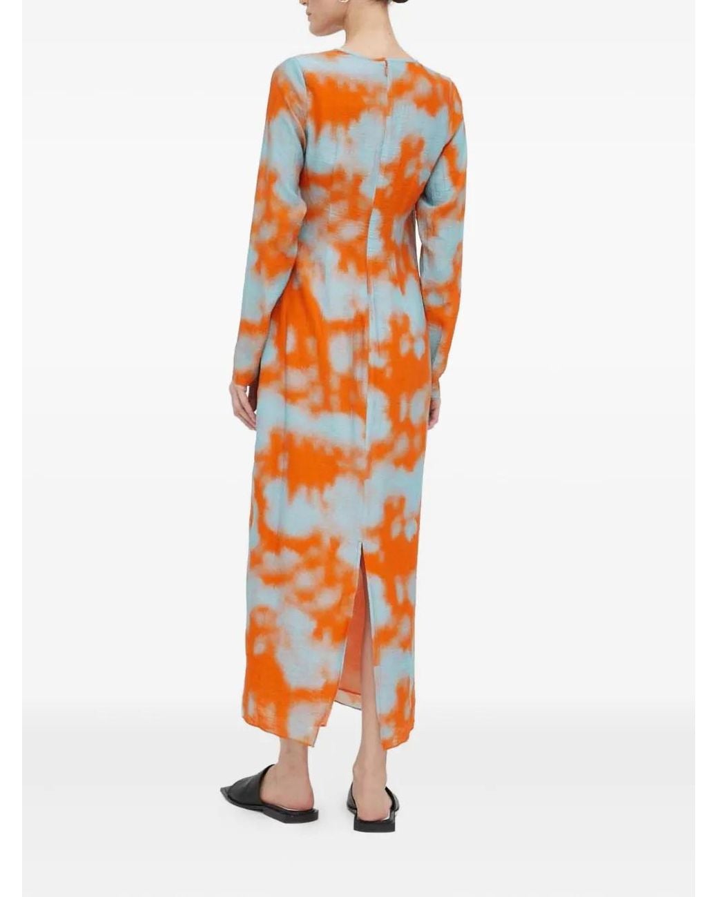 Samsøe & Samsøe Orange Long-Sleeves Split Midi Dress