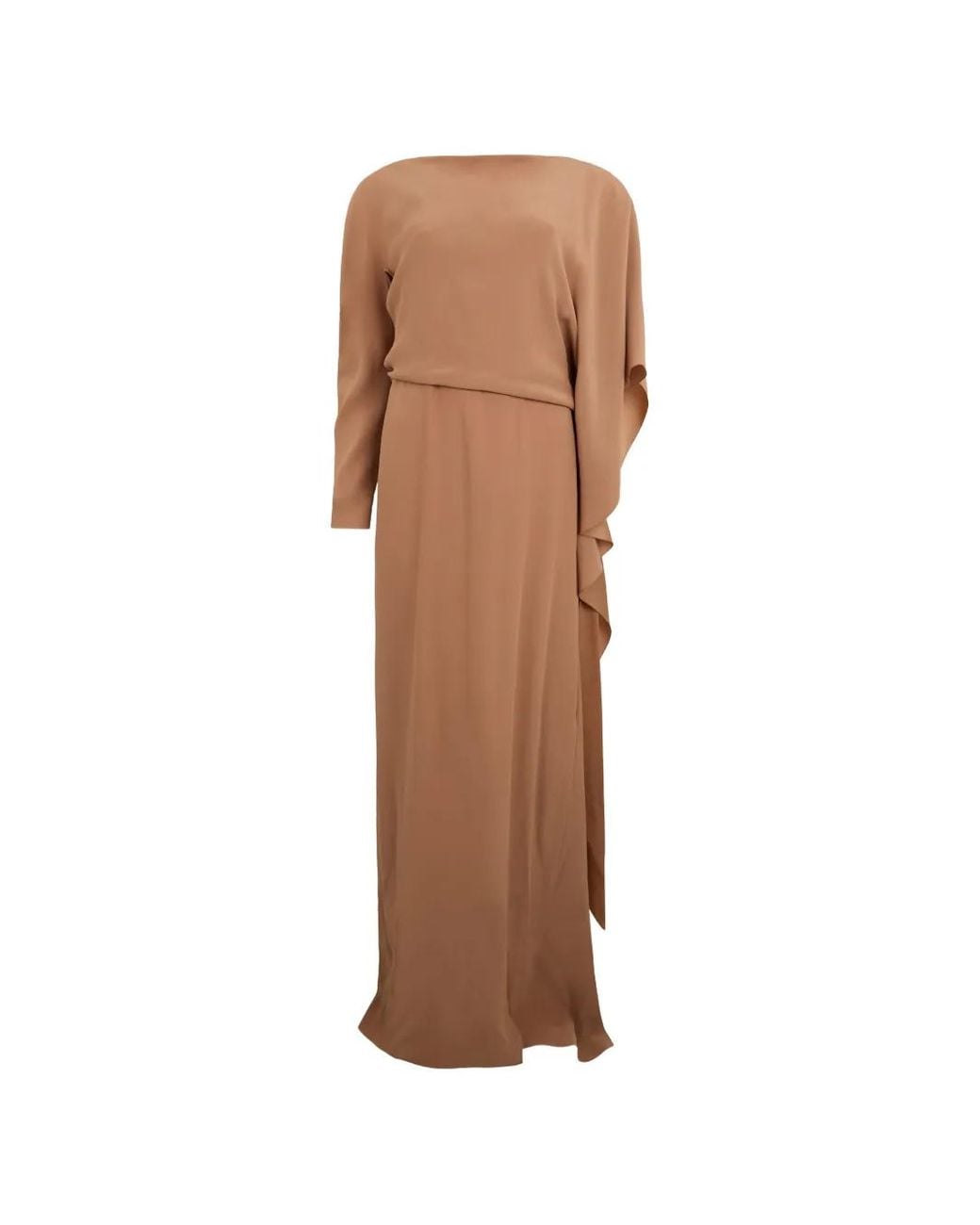 Alberta Ferretti Brown Draped-Detail Long-Sleeve Maxi Dress