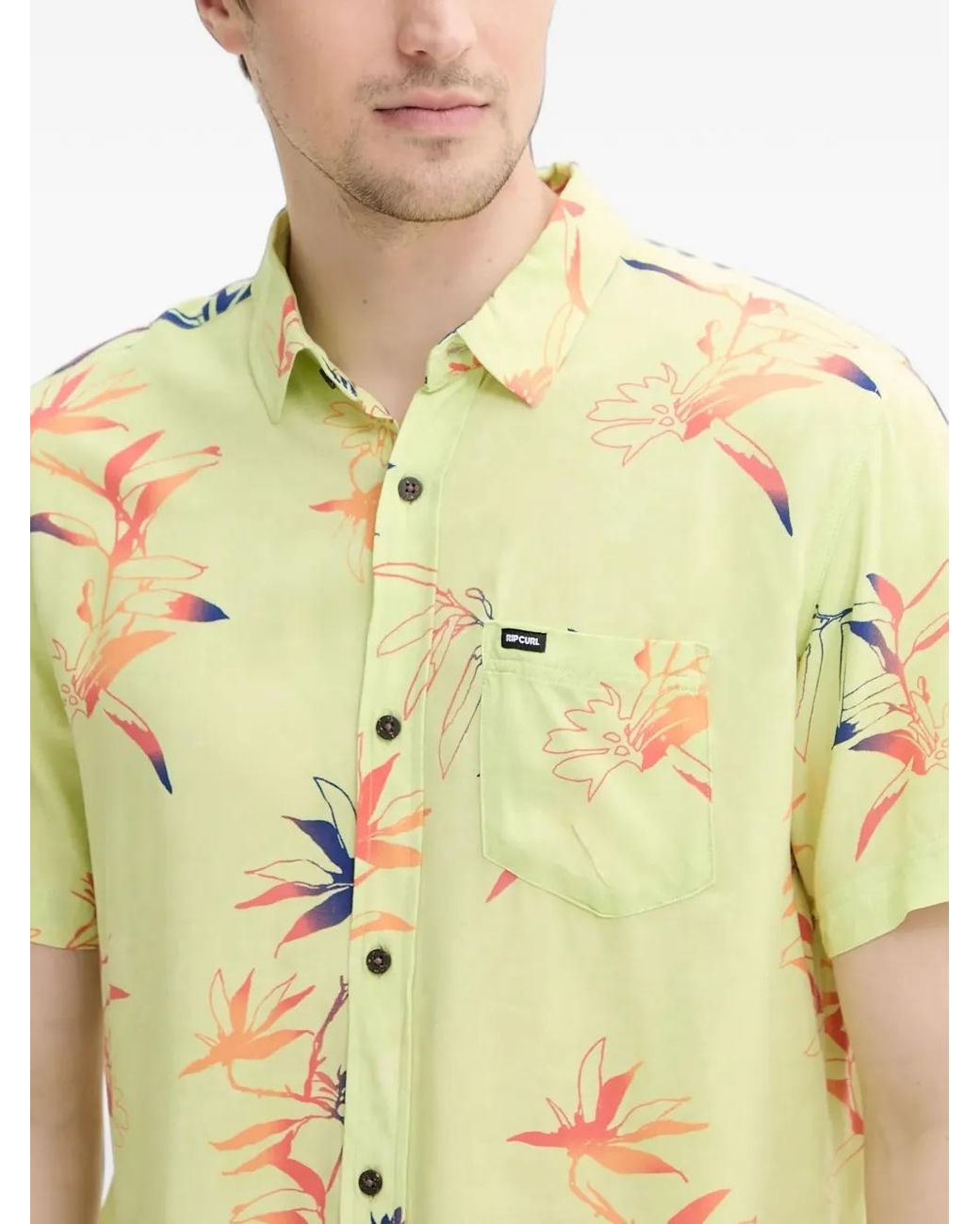 Rip Curl Yellow Fun Times Floral-Print Short-Sleeve Shirt for men