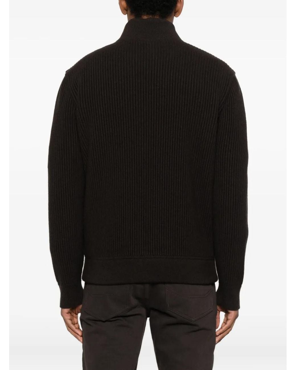 Brioni Black Zip-Fastening Ribbed Cardigan for men