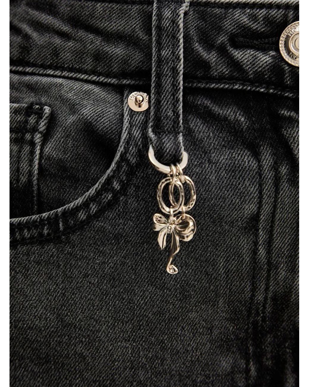 Morgan Black Bow-Charm Wide-Leg Jeans