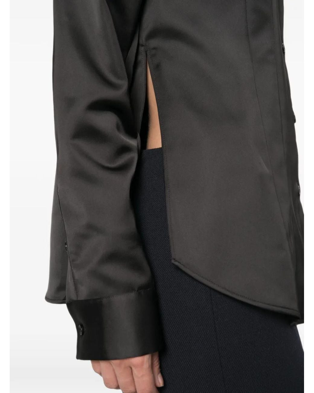 JULIE KEGELS Black Satin-Finish Puff-Sleeve Shirt