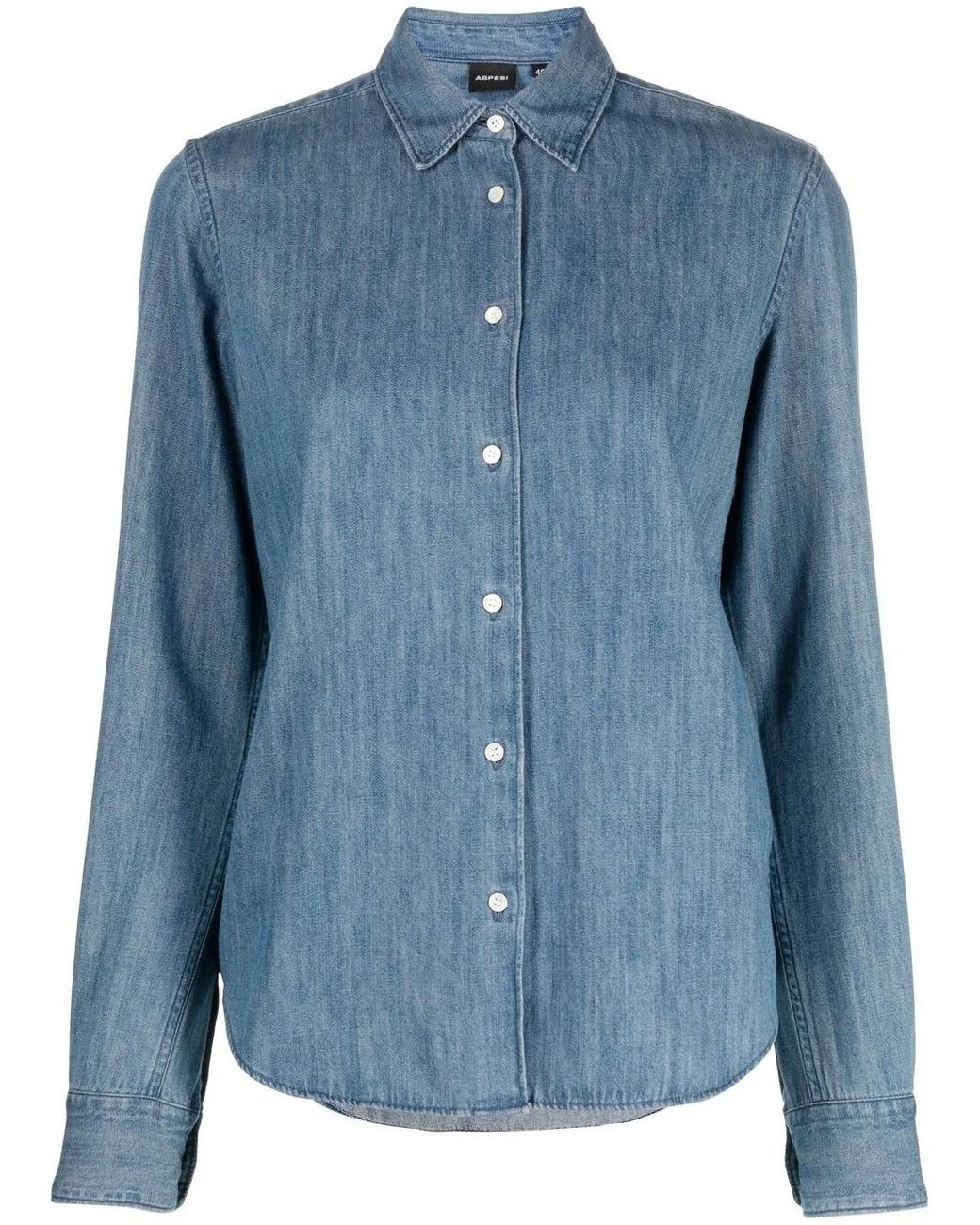 Aspesi Blue Fitted Button-Down Denim Shirt