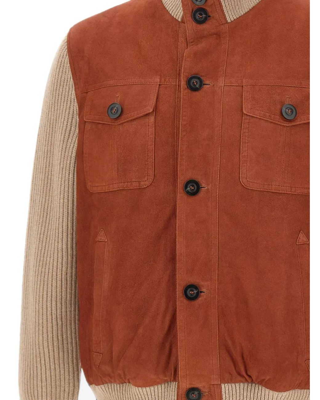 Volfagli Brown Elmo Suede-Leather Jacket for men