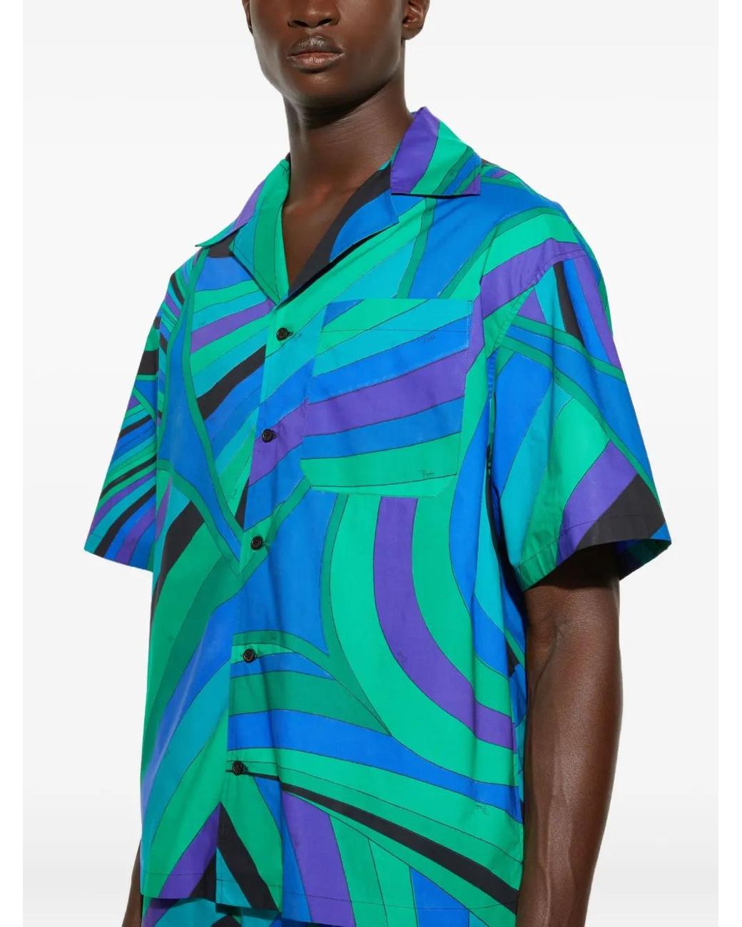 PUCCI Iride-Print Short-Sleeve Shirt in Blue for Men | Lyst