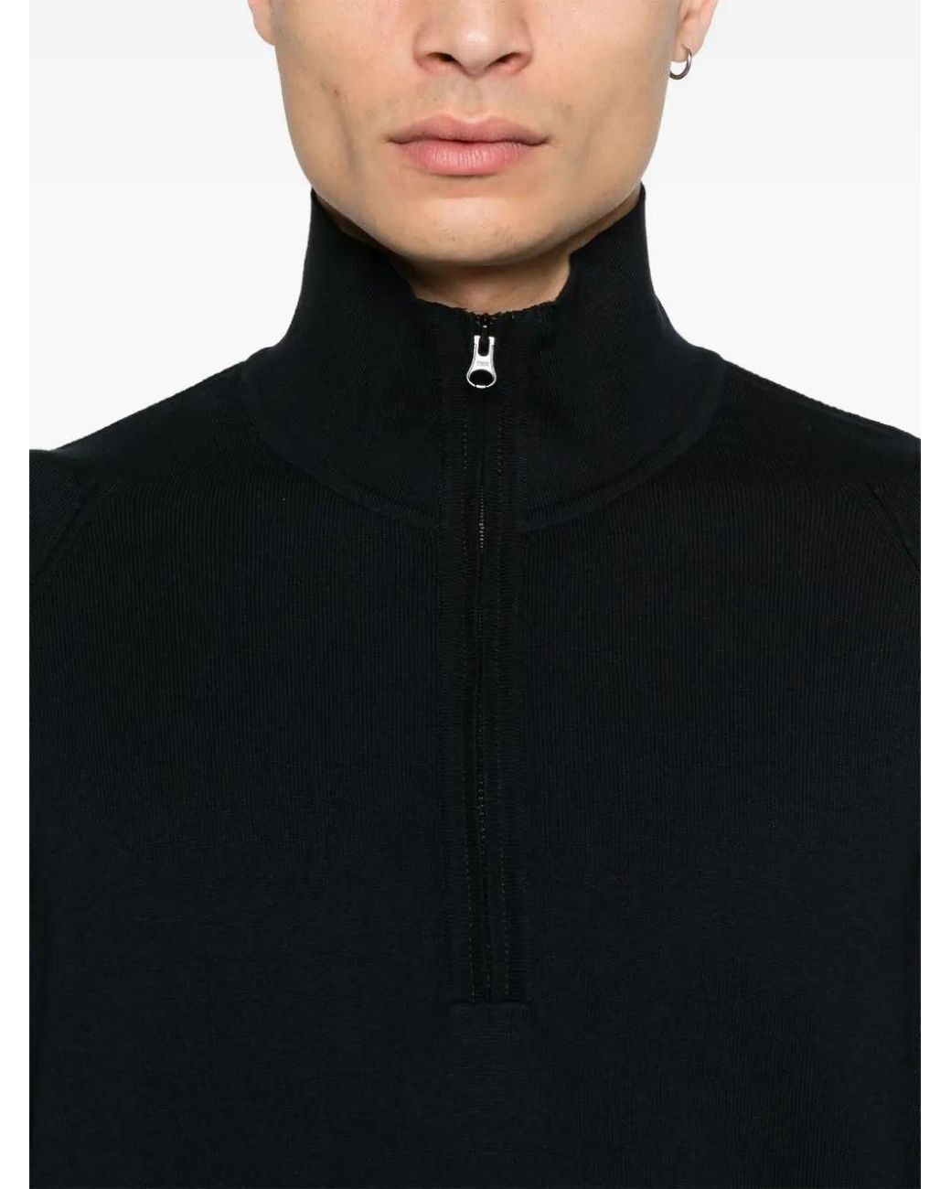 C P Company Black Lens-Detail Half-Zip Sweater for men