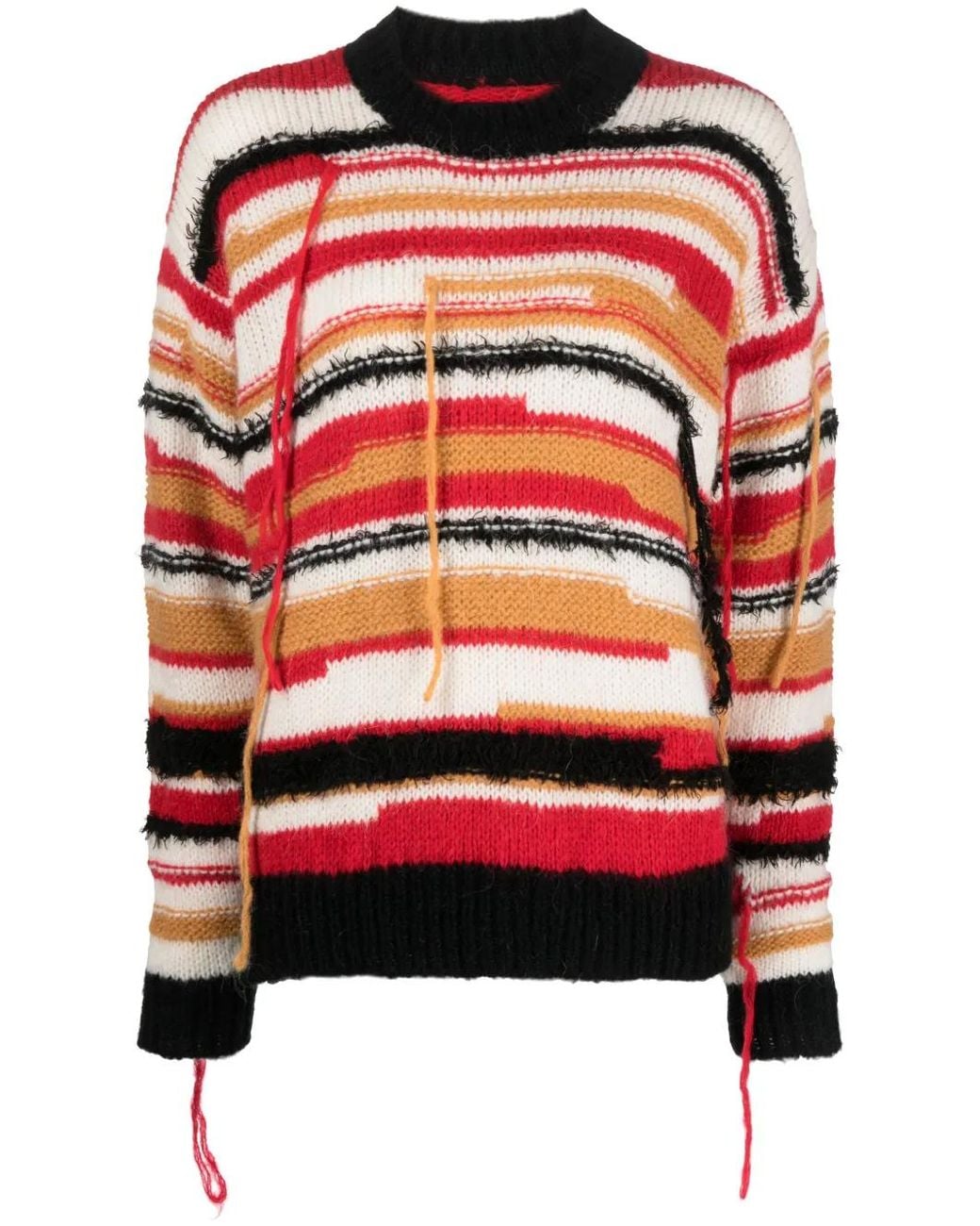 Patrizia Pepe Red Distressed Striped Jumper