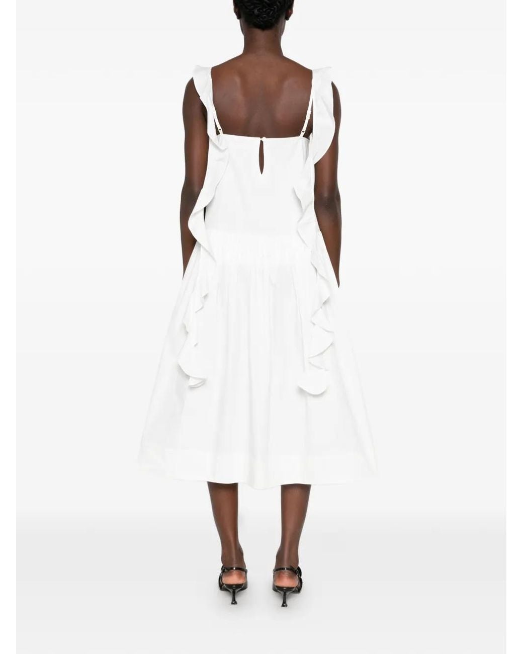 Maggie Marilyn White Ruffled-Trim Sleeveless Midi Dress