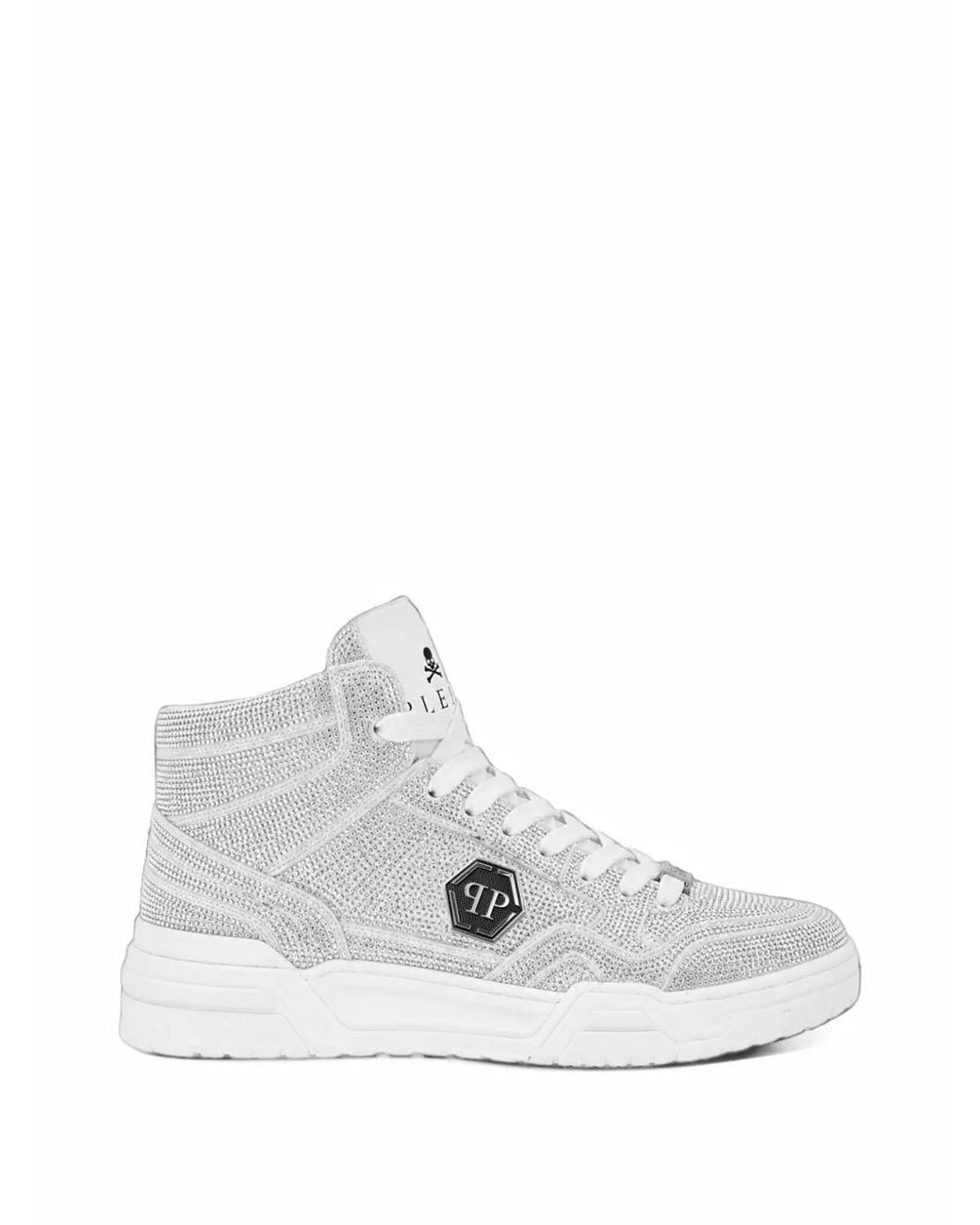 Philipp Plein White Mid Top Predator V2 Strass Sneakers