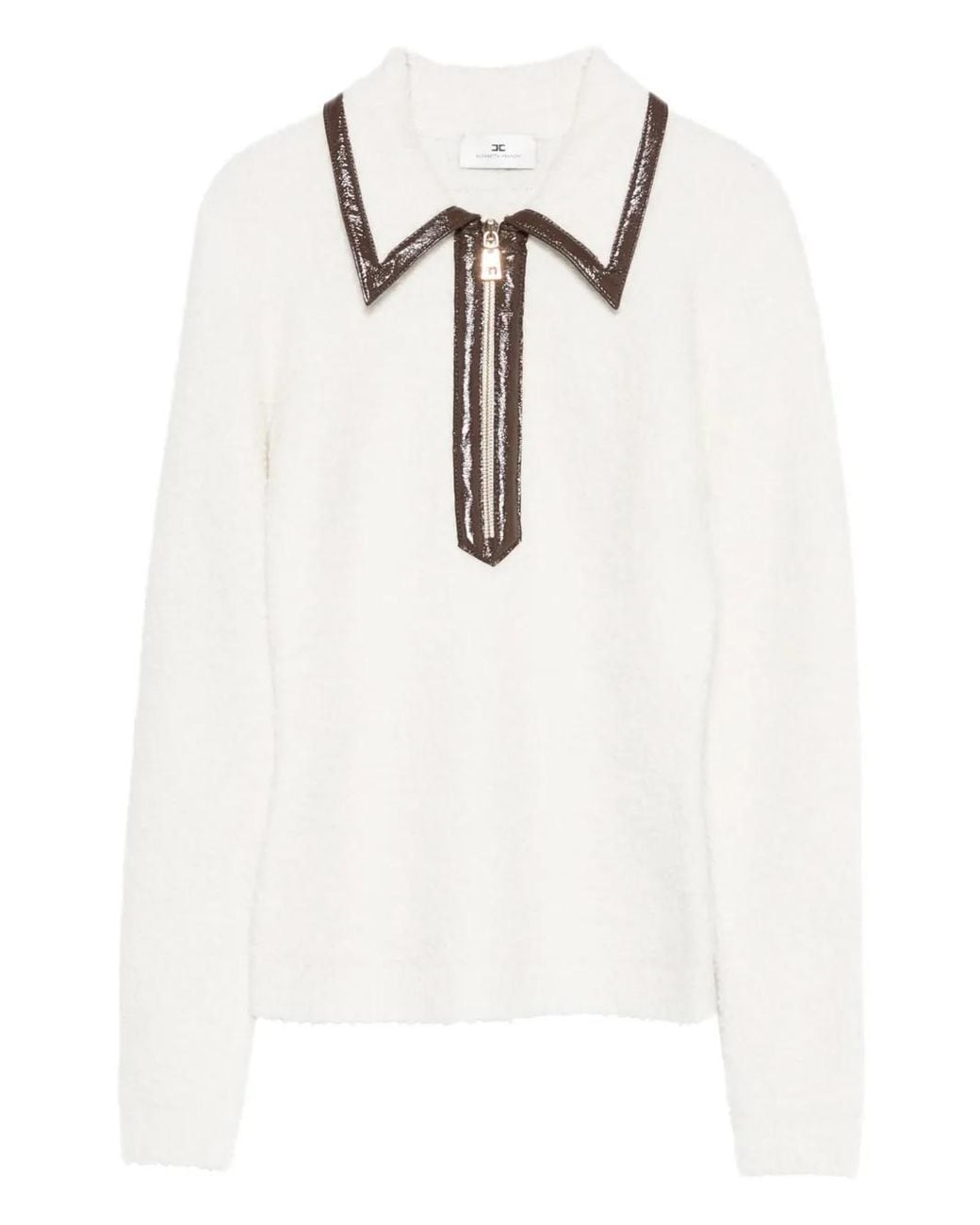 Elisabetta Franchi White Zip-Front Collar Sweater